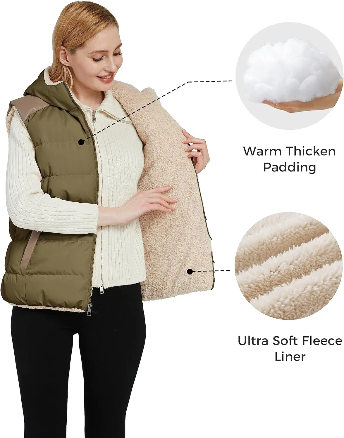 ZSHOW Women's Outerwear Vest Casual Thicken Qulited Winter Puffer Vest Hooded Warm Fleece Jacket