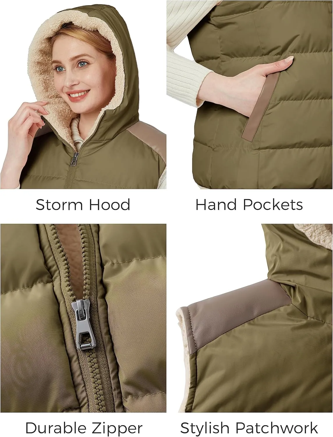 ZSHOW Women's Outerwear Vest Casual Thicken Qulited Winter Puffer Vest Hooded Warm Fleece Jacket