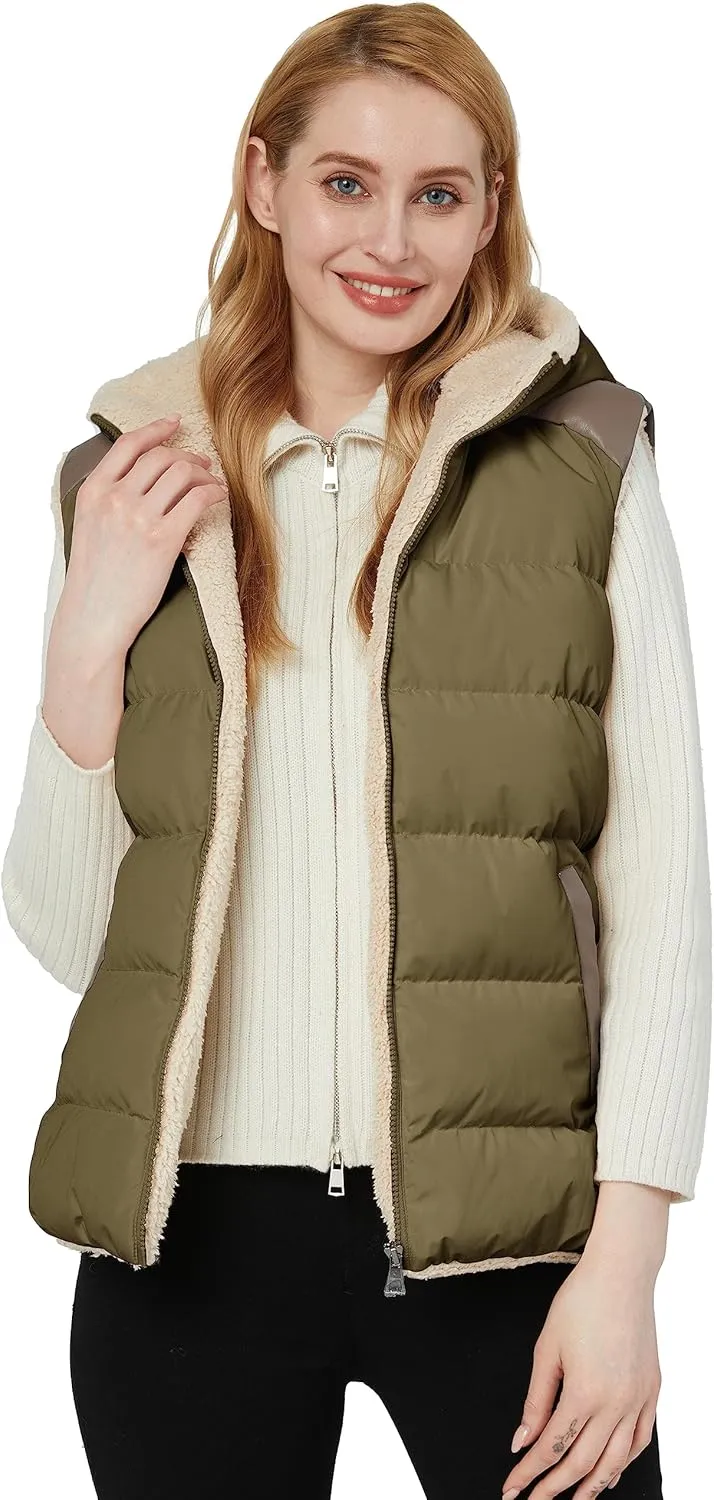 ZSHOW Women's Outerwear Vest Casual Thicken Qulited Winter Puffer Vest Hooded Warm Fleece Jacket