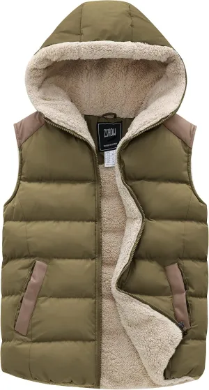 ZSHOW Women's Outerwear Vest Casual Thicken Qulited Winter Puffer Vest Hooded Warm Fleece Jacket